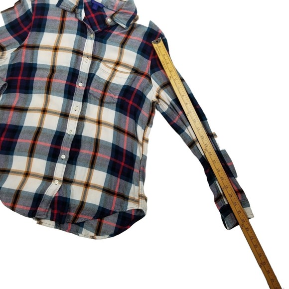 Aeropostale Button Up Long Sleeve Casual Flannel Shirt Womens S Blue Red Rayon - Picture 10 of 13